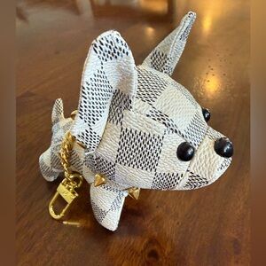 NEW Checkered Dog Bag Charm/Keychain with Gold Accents